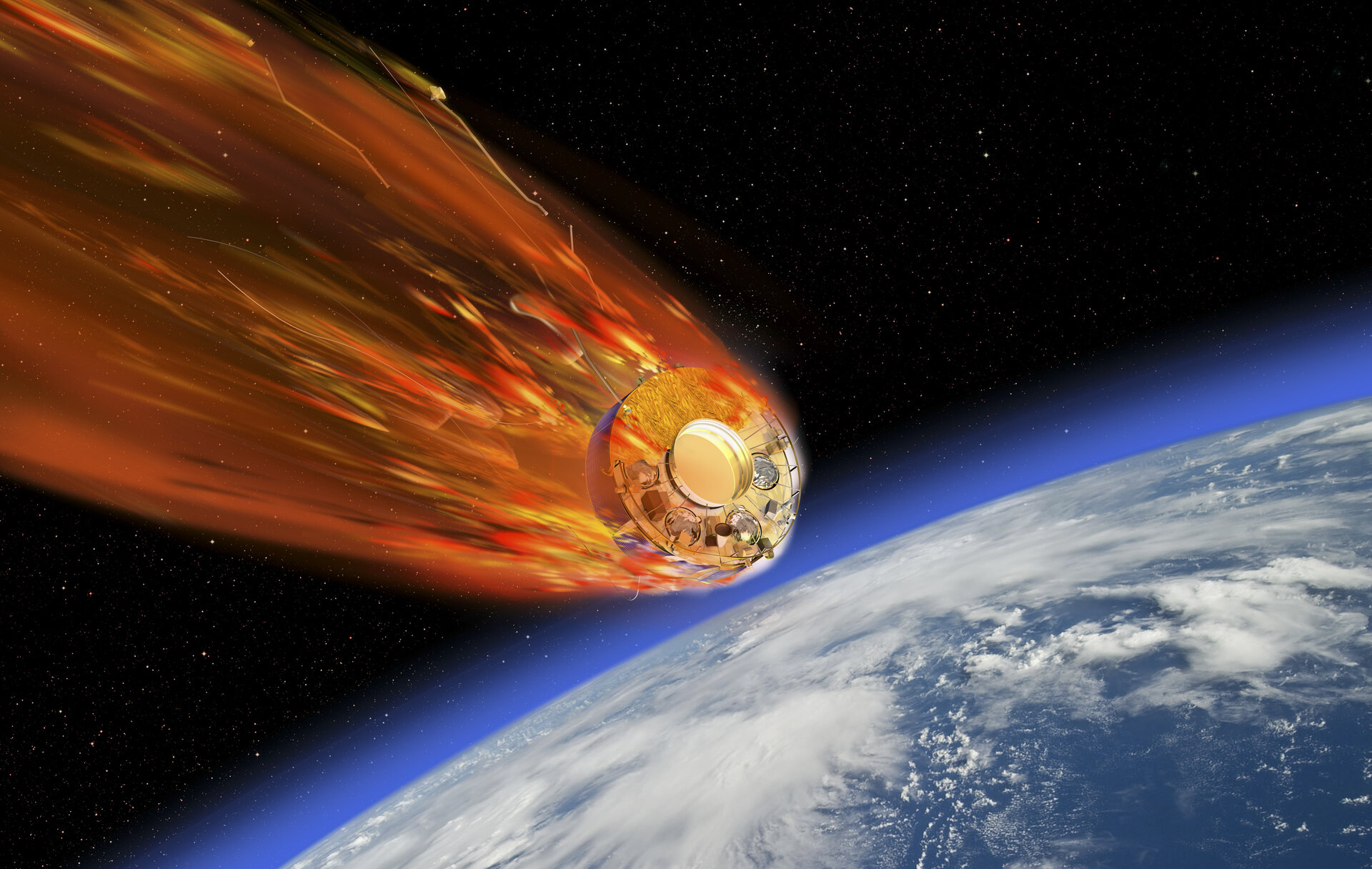 Artist impression of the Cluster satellite Salsa re-entering Earth's atmosphere