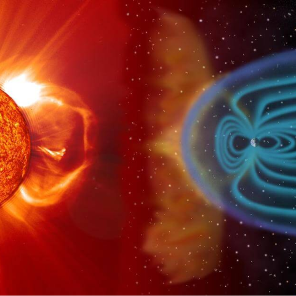 NASA visualization of the solar wind interacting with Earth's magnetosphere